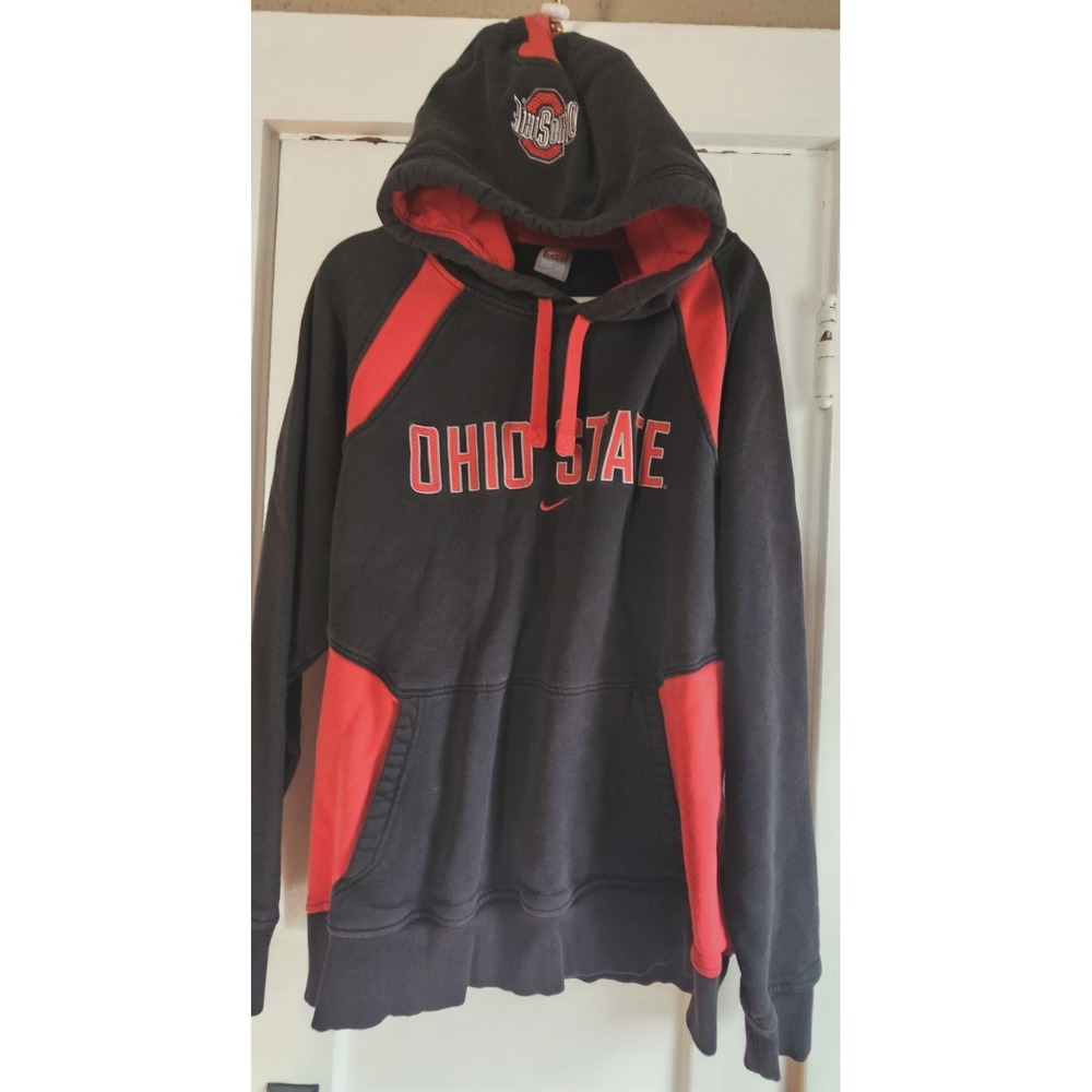 NIKE OHIO STATE‎ Center Swoosh black red hoodie embroidery men Sz XL heavyweight